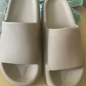 Beige Rubber Slide Sandals